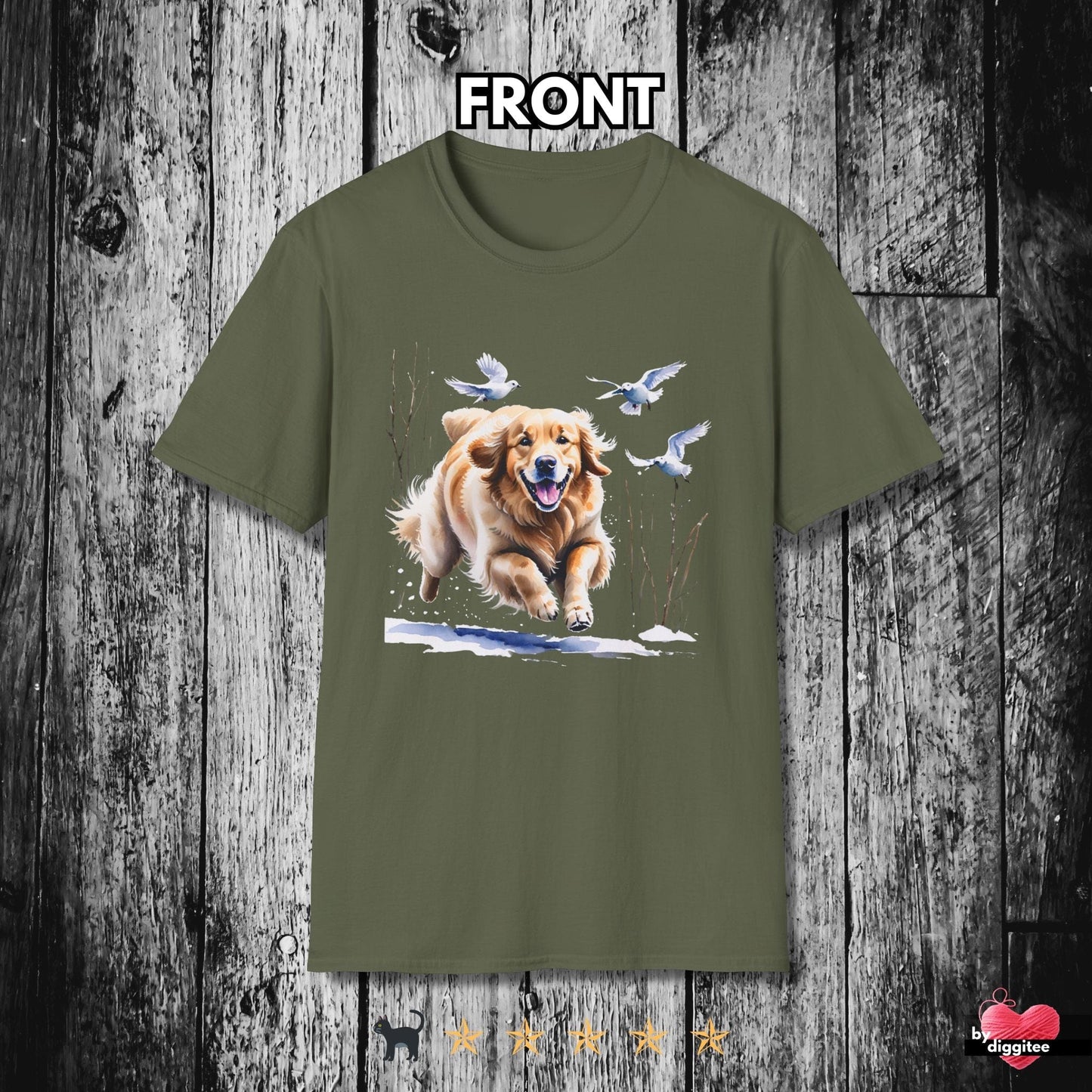 Printify T-Shirt Military Green / S Golden Retriever Running T-shirt