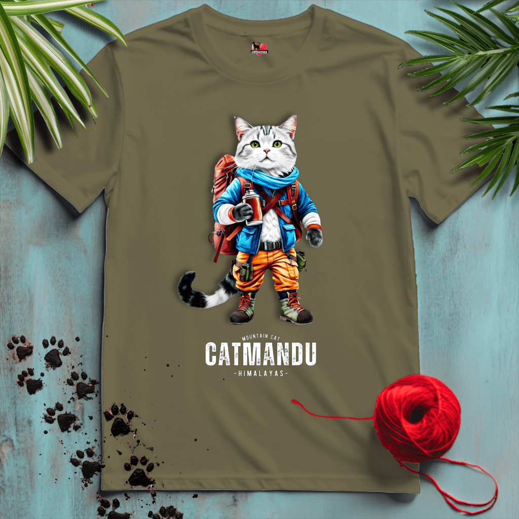 Printify T-Shirt Military Green / XL CATMANDU 🏔️ MOUNTAIN-CAT | Adventure Cats Collection
