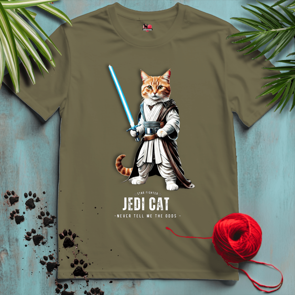 Printify T-Shirt Military Green / XL JEDI-CAT ✷ MAY-THE-PAWS | Sci-Fi Cats Collection