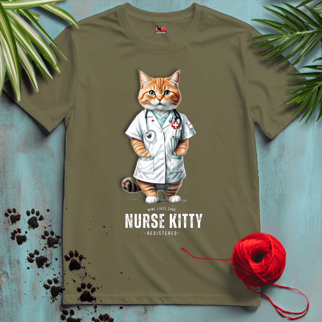 Printify T-Shirt Military Green / XL NURSE-KITTY 🩺 NINE-LIVES | Healthcare Cats Collection | REGISTERED