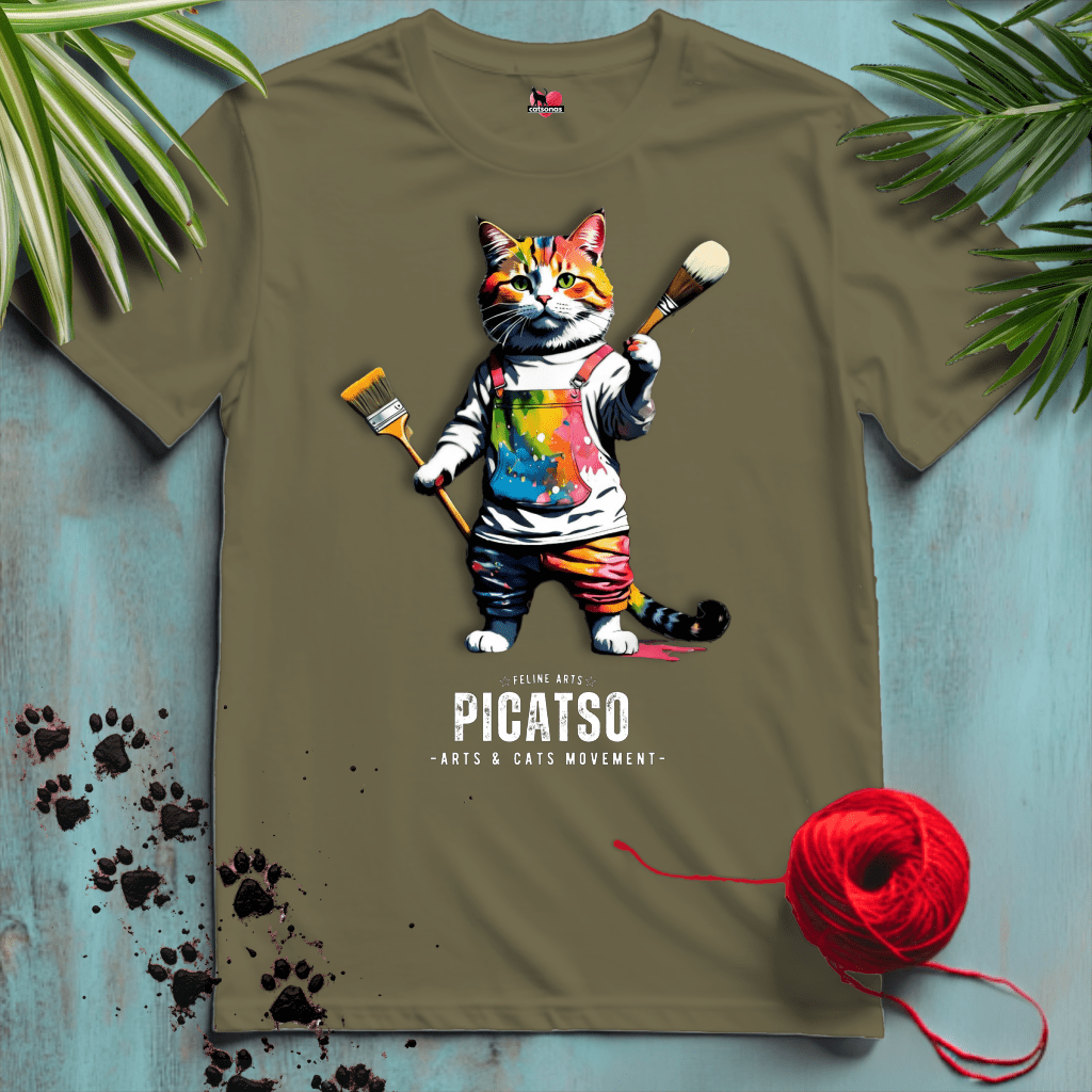 Printify T-Shirt Military Green / XL PICATSO 🎨 ARTIST-PAINTER | Artsy Cats Collection