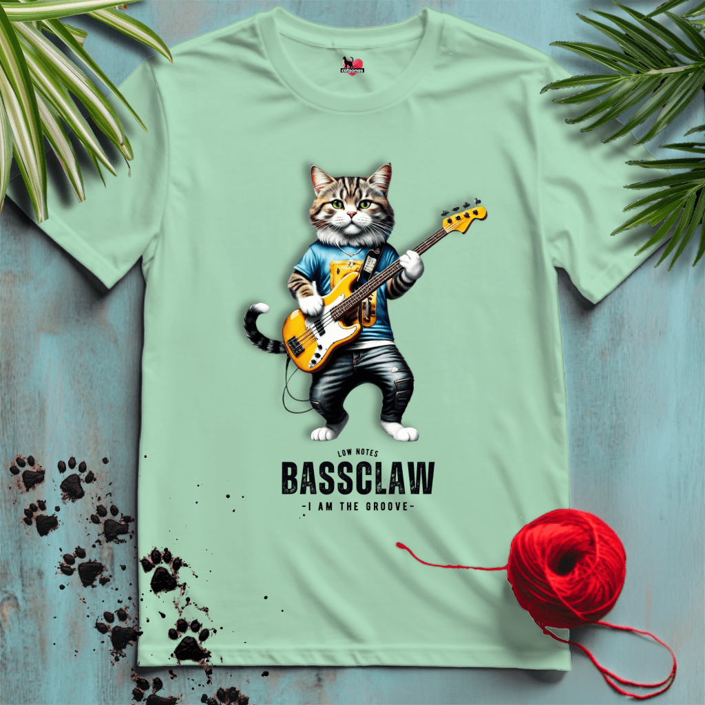 Printify T-Shirt Mint Green / S BASS-CLAW 𝄢 BASS-PLAYER-CAT | Music Cats Collection