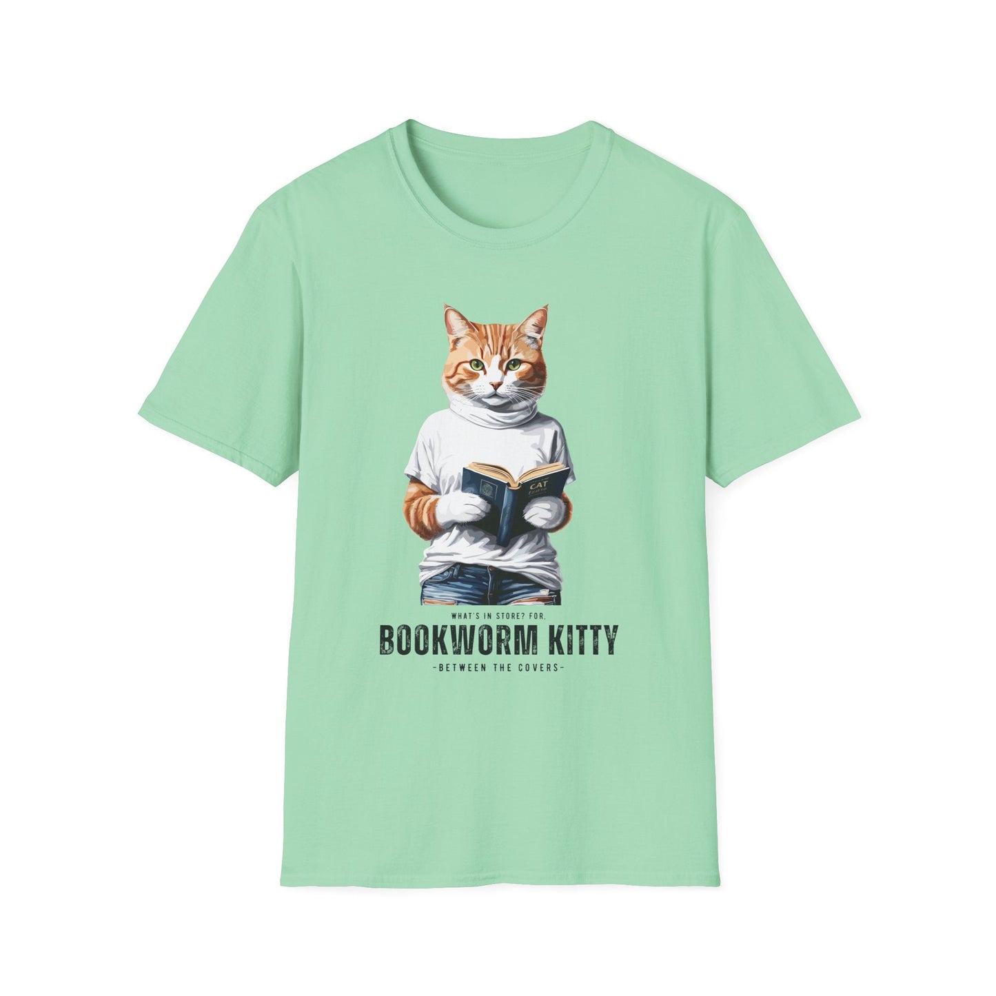 Printify T-Shirt Mint Green / S BOOKWORM-KITTY-WHITE-CATSONAS-READING_1ab6f936-9ca7-437c-ac46-72a8e6012a99