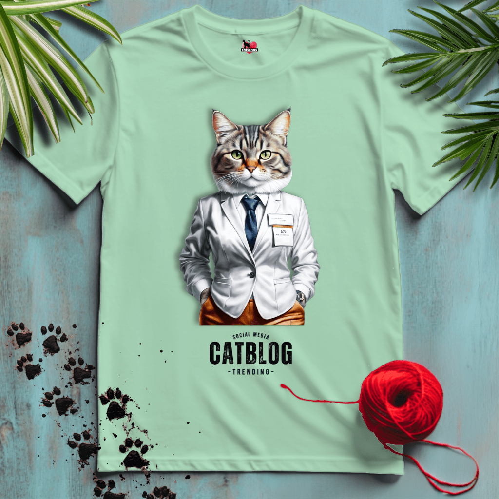 Printify T-Shirt Mint Green / S CAT-BLOGGER 🖊️ SOCIAL-MEDIA | Smart Cats Collection