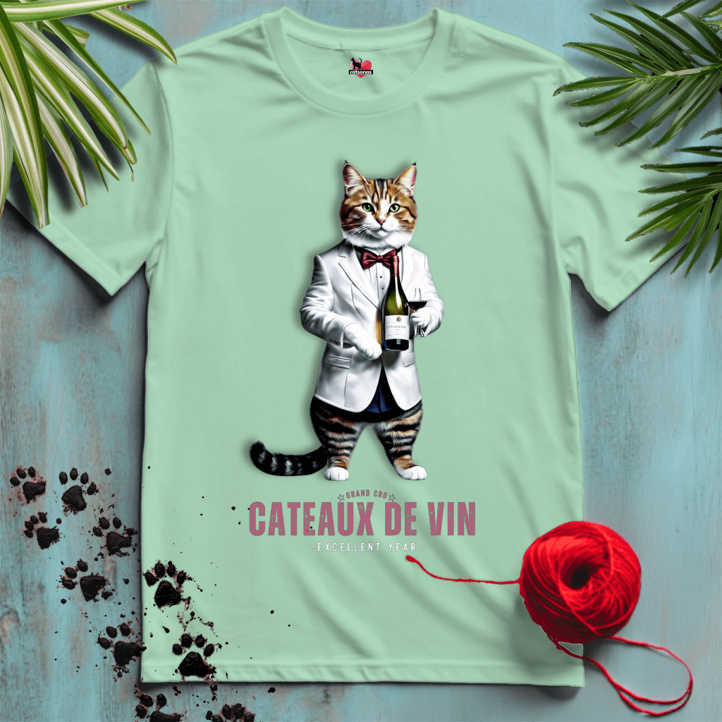 Printify T-Shirt Mint Green / S CATEAUX-DE-VIN 🍷 WINE SOMMELIER CAT | Lifestyle Cats Collection