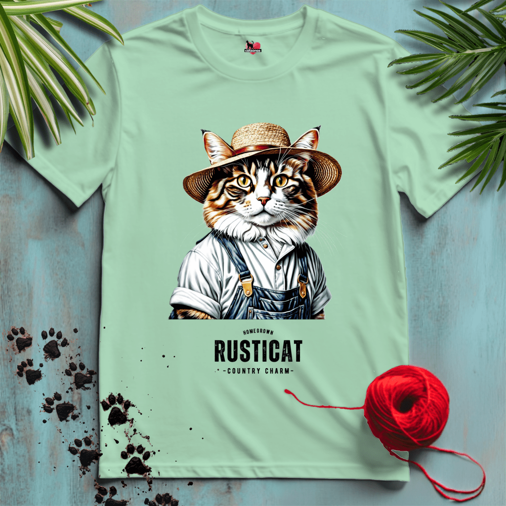 Printify T-Shirt Mint Green / S RUSTIC-CAT 👨🌾 FELINE FARMER | Working Cats Collection