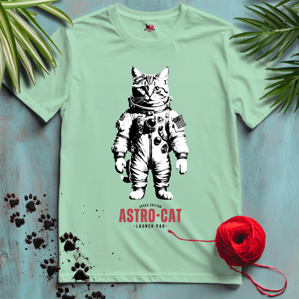 Printify T-Shirt Mint Green / XL ASTRO-CAT 🌕 MOON-SHOT-SE | Funny Cats Collection | Black+White SE