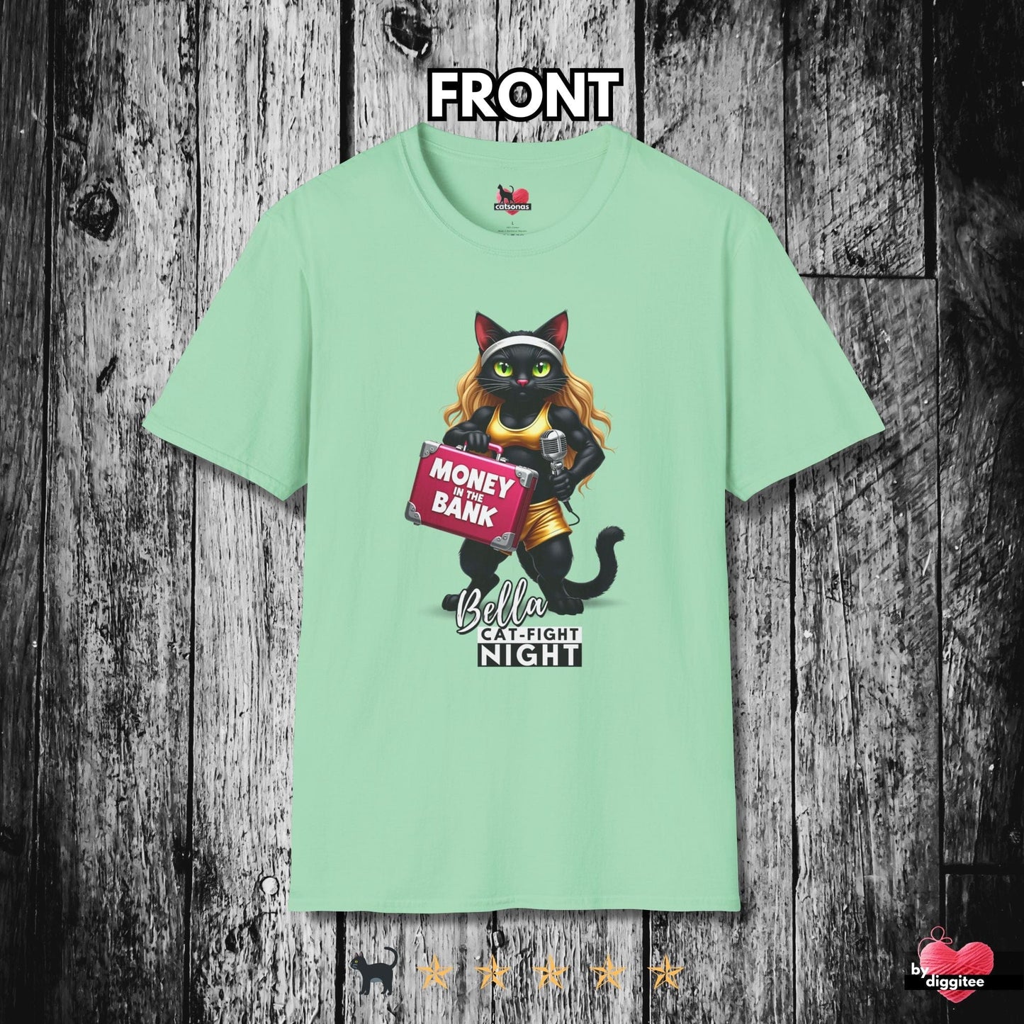 Printify T-Shirt Mint Green / XL Bella the Money Cat 🤑 Fight Night T-shirt