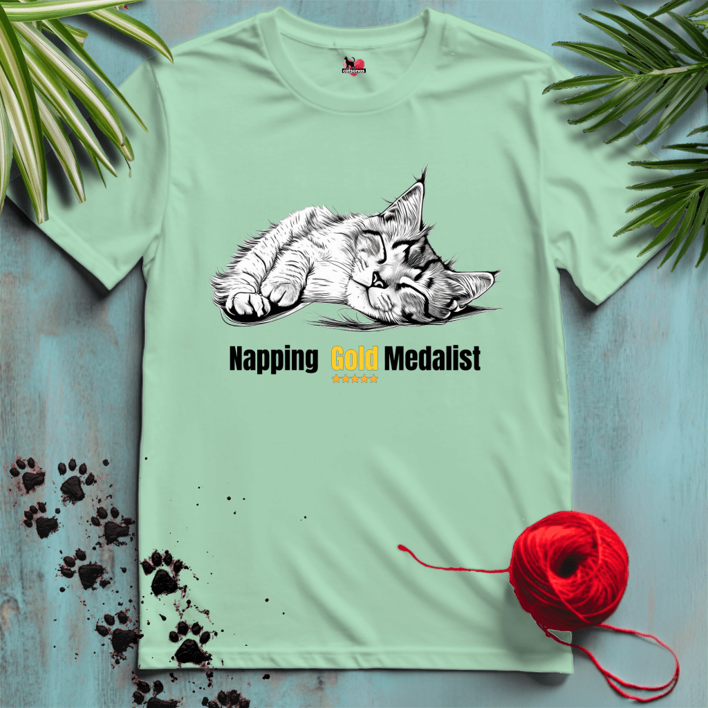 Printify T-Shirt Mint Green / XL CAT- NAPPING 🥇 GOLD-MEDALIST | Lifestyle Cats Collection