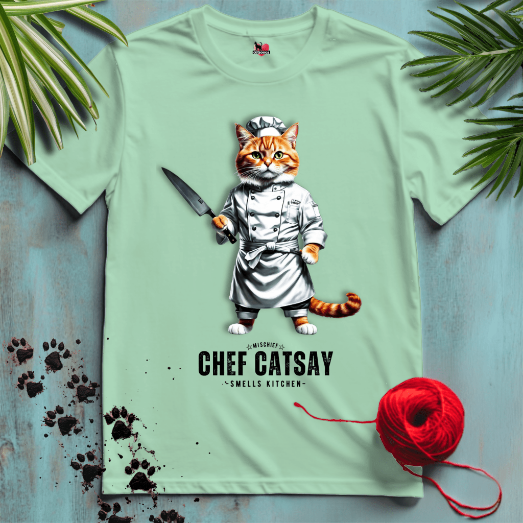 Printify T-Shirt Mint Green / XL CHEF-CATSAY 🔪 COOKING-CAT | Lifestyle Cats Collection