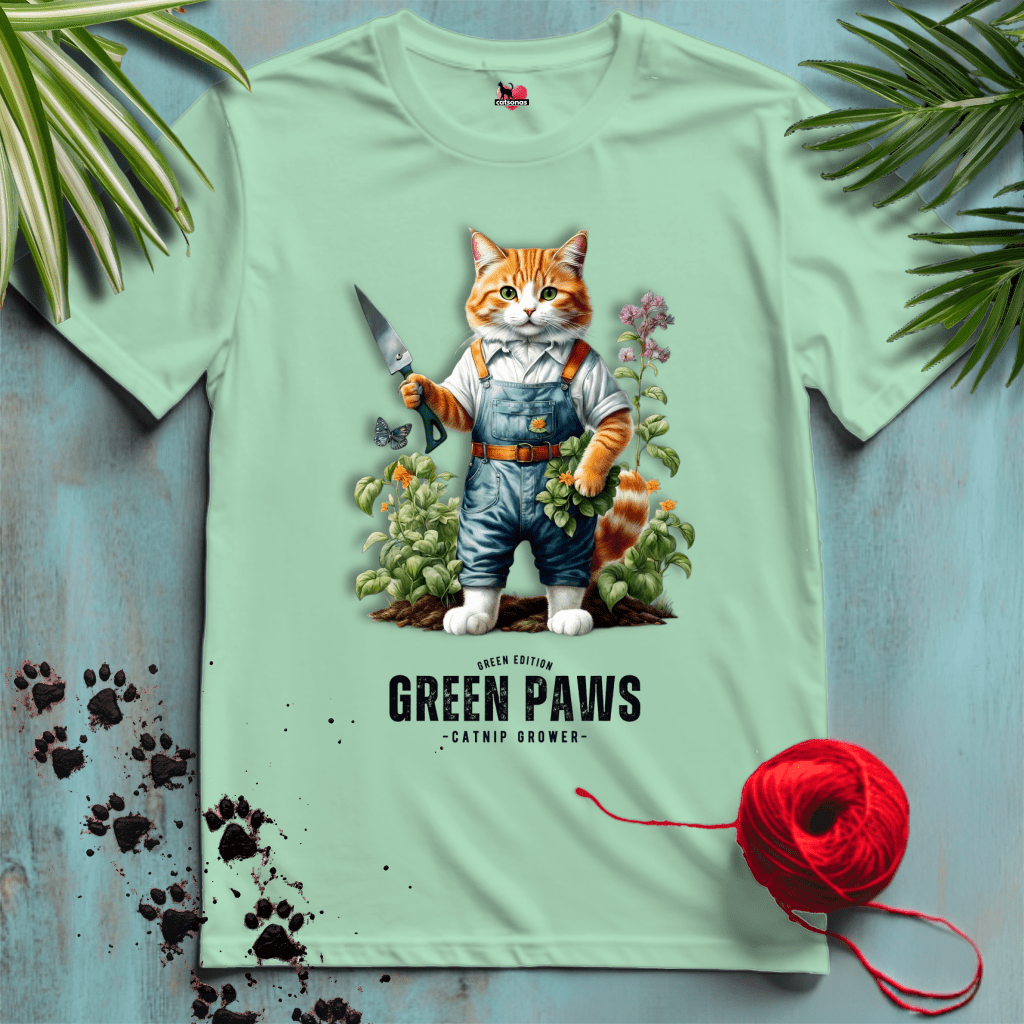 Printify T-Shirt Mint Green / XL GREEN-PAWS 🪴 PLANT-LIFE | Lifestyle Cats Collection