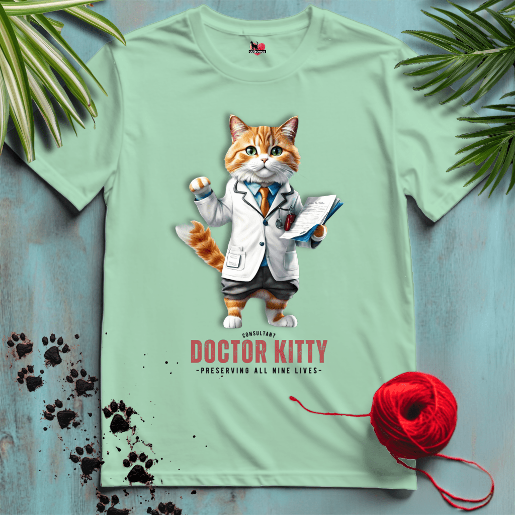 Printify T-Shirt Mint Green / XL KITTY-DOCTOR 🩺 PHYSICIAN | Healthcare Cats Collection