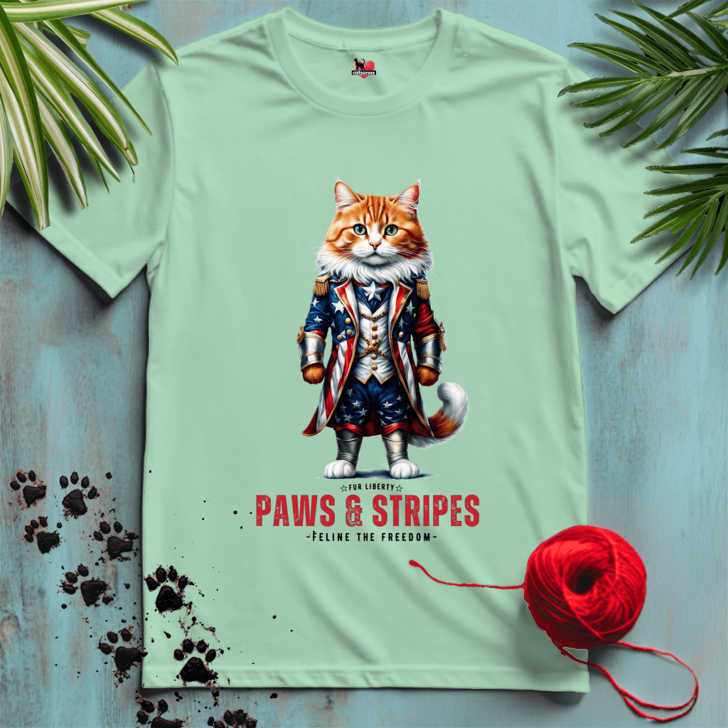 Printify T-Shirt Mint Green / XL PAWS-AND-STRIPES ๐บ๐ธ PATRIOTIC-CAT | Patriotic Cats Collection