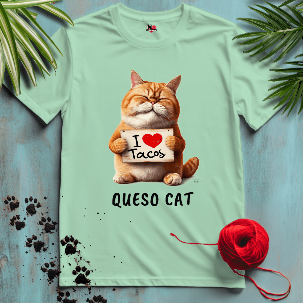Printify T-Shirt Mint Green / XL QUESO-CAT ๐ฎ I-LOVE-TACOS | Foodie Cats Collection