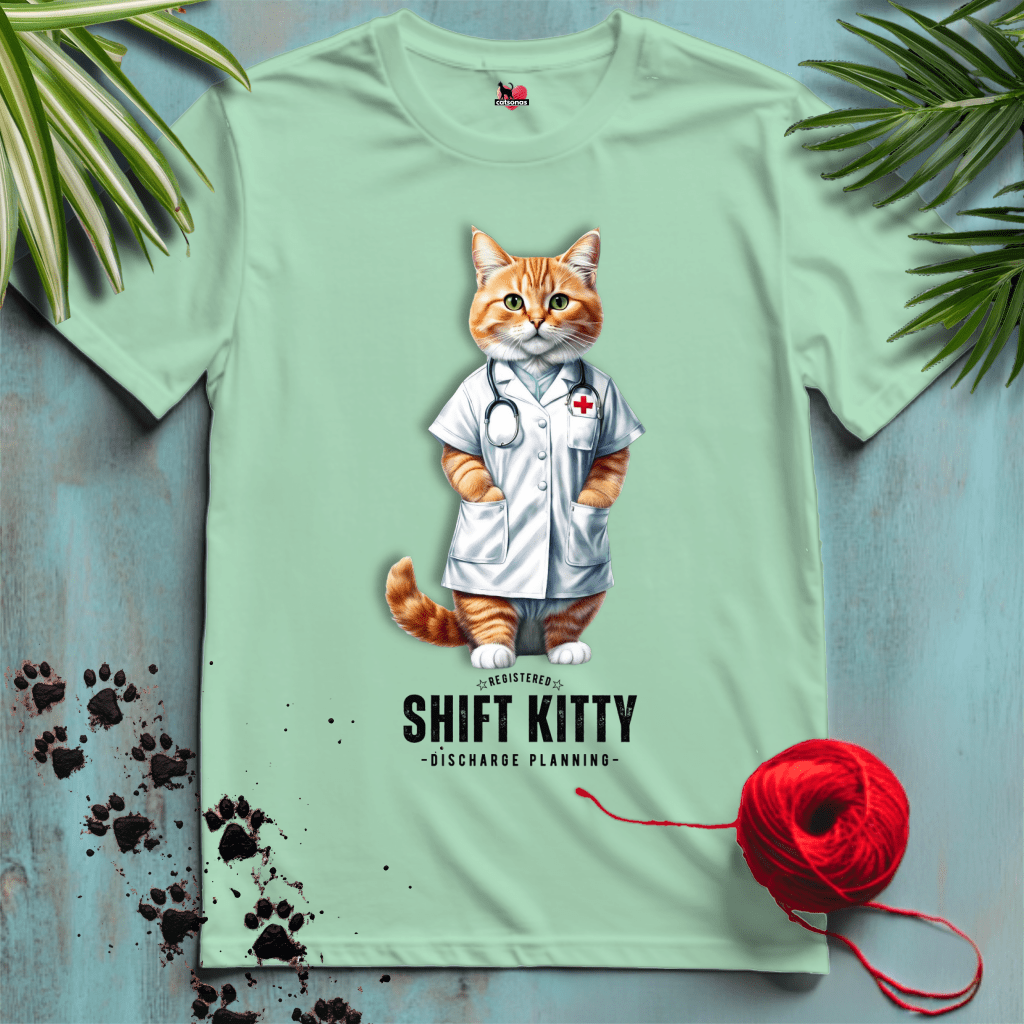 Printify T-Shirt Mint Green / XL SHIFT-KITTY 🏥 REGISTERED NURSE | Healthcare Cats Collection