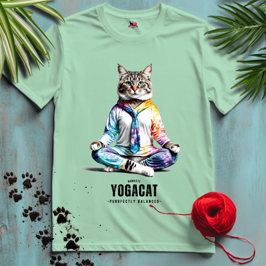 Printify T-Shirt Mint Green / XL YOGA-CAT ☮️ NAMASTE | Lifestyle Cats Collection