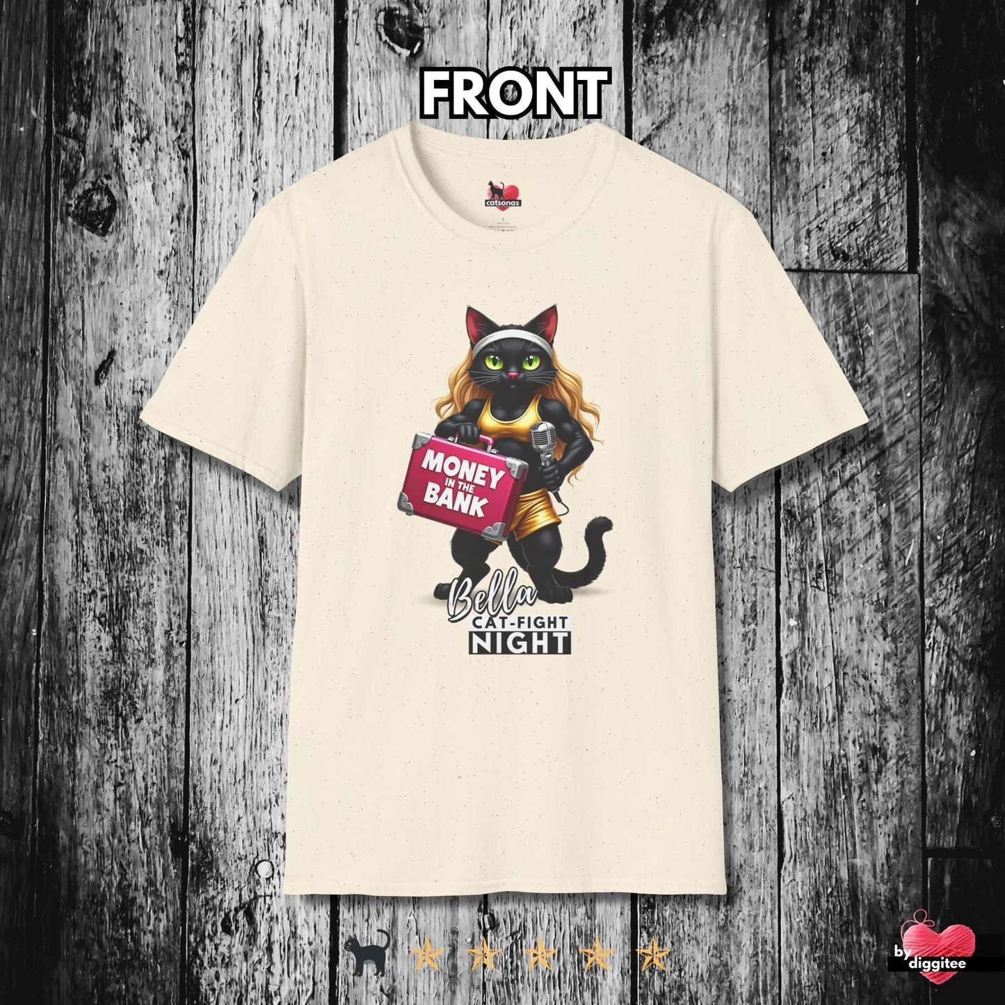 Printify T-Shirt Natural / XL Bella the Money Cat 🤑 Fight Night T-shirt