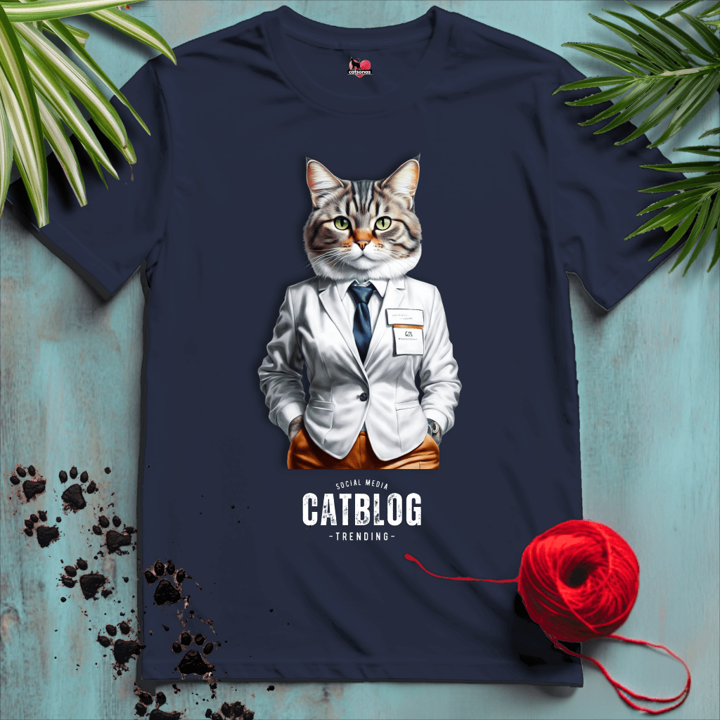 Printify T-Shirt Navy / XL CAT-BLOGGER 🖊️ SOCIAL-MEDIA | Smart Cats Collection