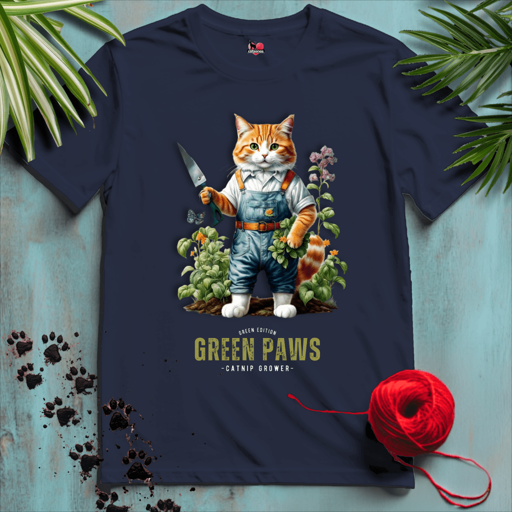 Printify T-Shirt Navy / XL GREEN-PAWS 🪴 PLANT-LIFE | Lifestyle Cats Collection