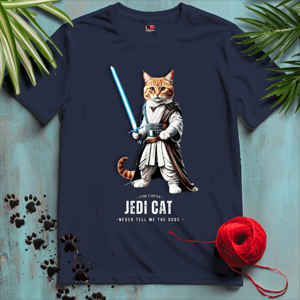 Printify T-Shirt Navy / XL JEDI-CAT ✷ MAY-THE-PAWS | Sci-Fi Cats Collection