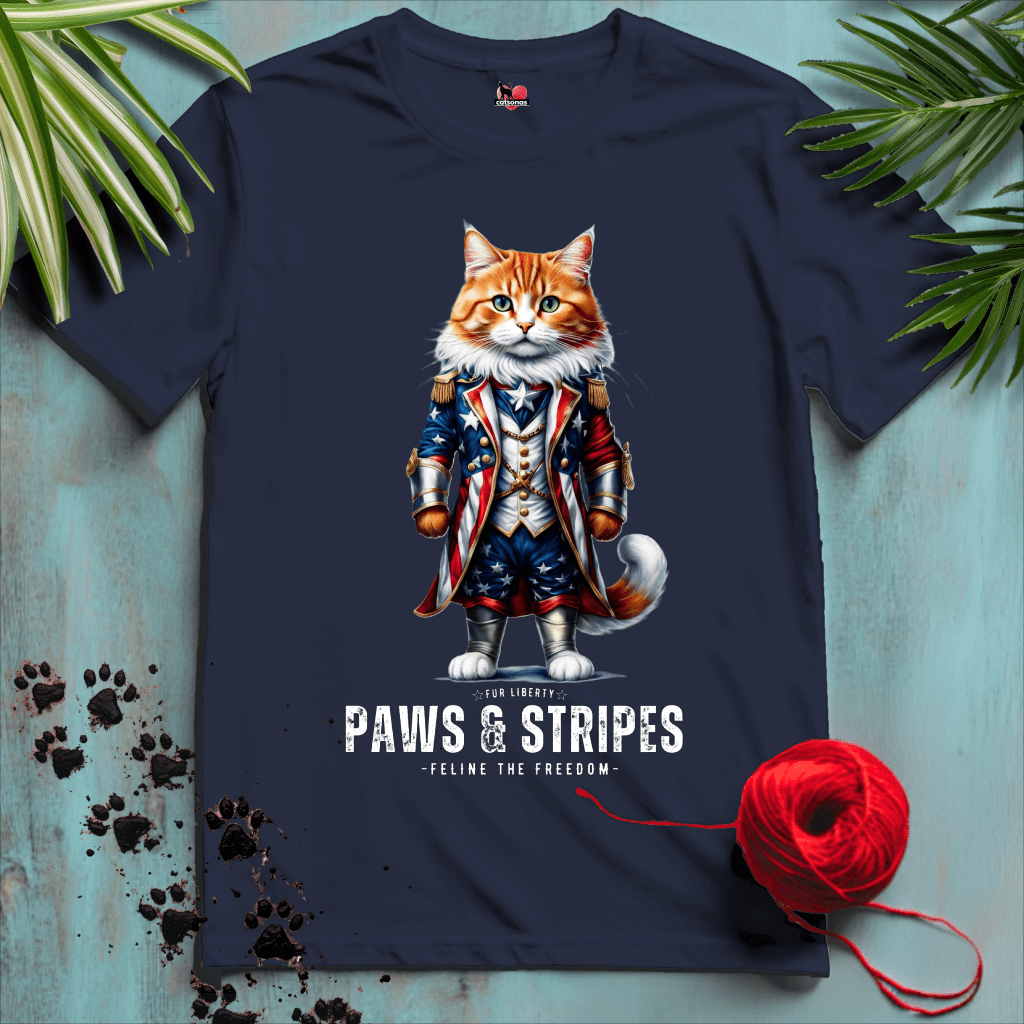 Printify T-Shirt Navy / XL PAWS-AND-STRIPES ๐บ๐ธ PATRIOTIC-CAT | Patriotic Cats Collection