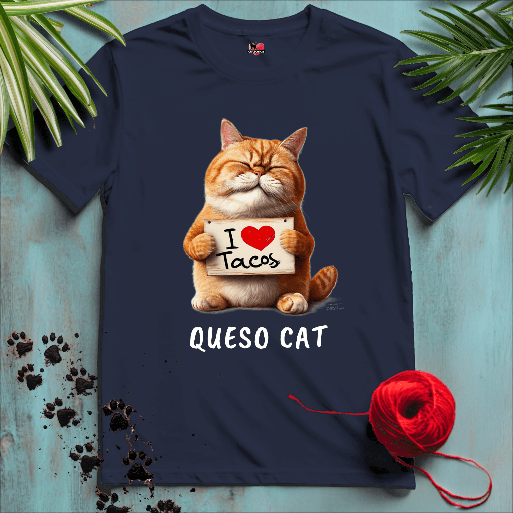 Printify T-Shirt Navy / XL QUESO-CAT ๐ฎ I-LOVE-TACOS | Foodie Cats Collection