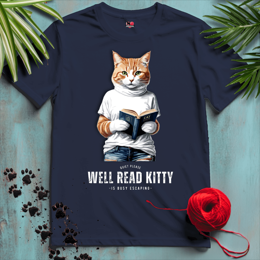 Printify T-Shirt Navy / XL WELL-READ-KITTY 📚 READING ADDICT | Lifestyle Cats Collection