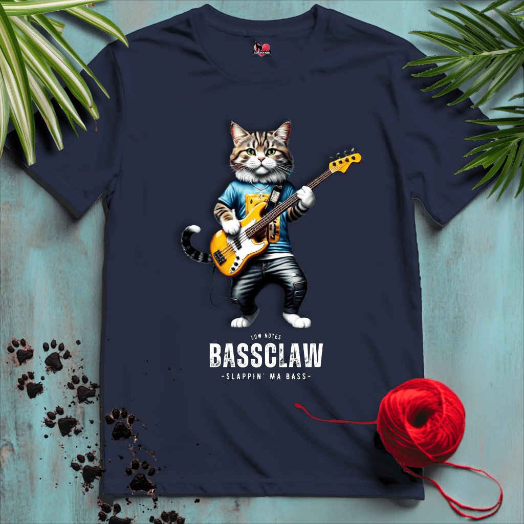 Printify T-Shirt Navy / XS BASS-CLAW 𝄢 BASS-PLAYER-CAT | Music Cats Collection
