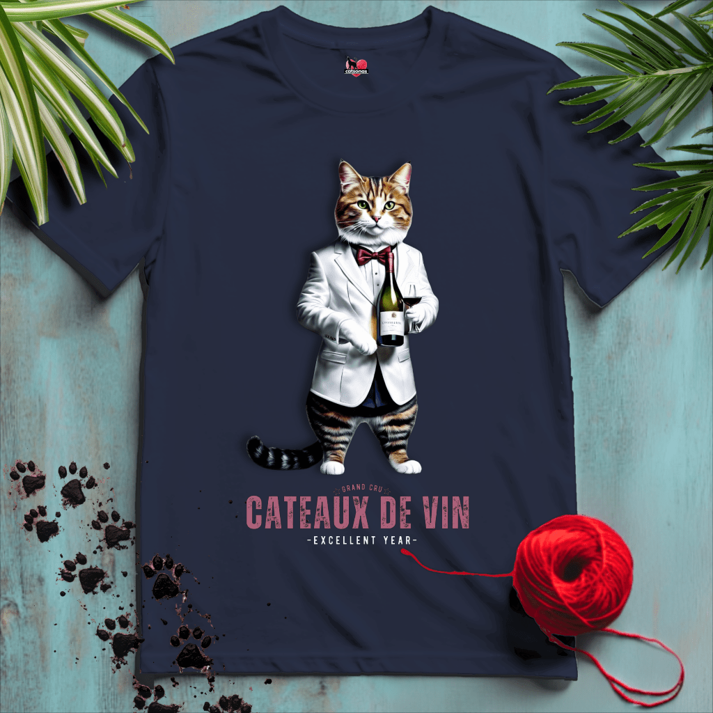 Printify T-Shirt Navy / XS CATEAUX-DE-VIN 🍷 WINE SOMMELIER CAT | Lifestyle Cats Collection
