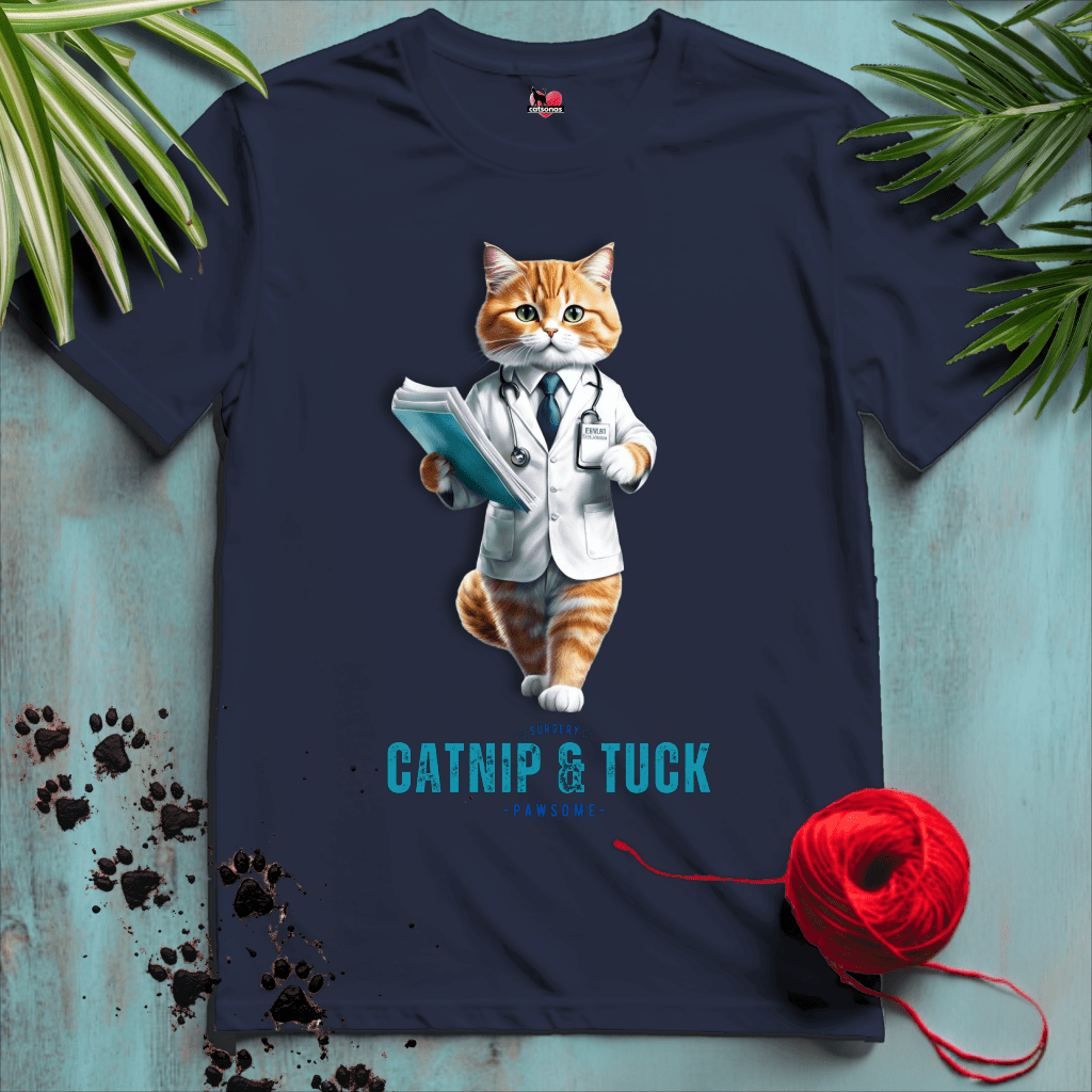 Printify T-Shirt Navy / XS CATNIP-AND-TUCK 😷 SURGERY PAWS | Healthcare Cats Collection