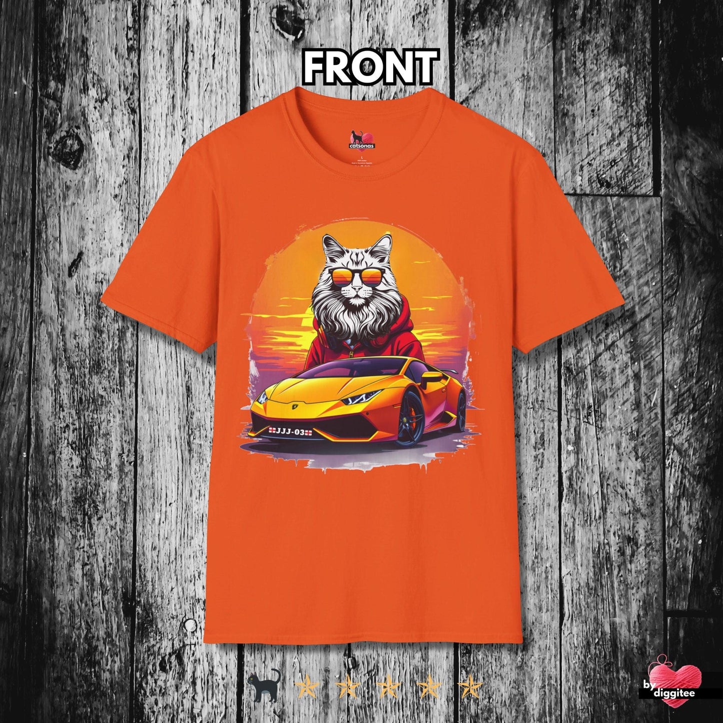 Printify T-Shirt Orange / S 🏴 CUSTOM Cats 🩷 LAMBO DRIVER Gift: JJJ-03