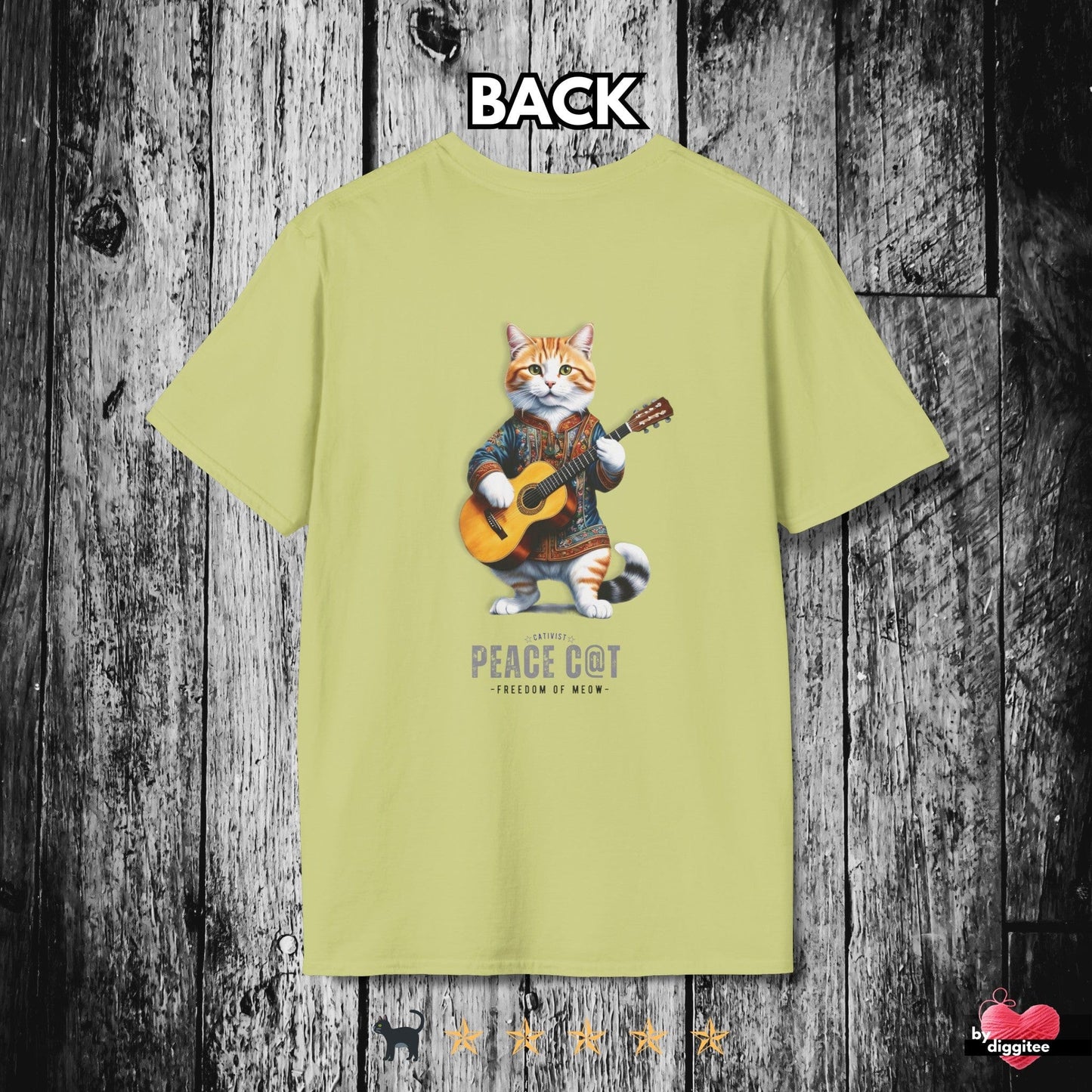 Printify T-Shirt Pistachio / S PEACE C@T II ☮️ BACK Print