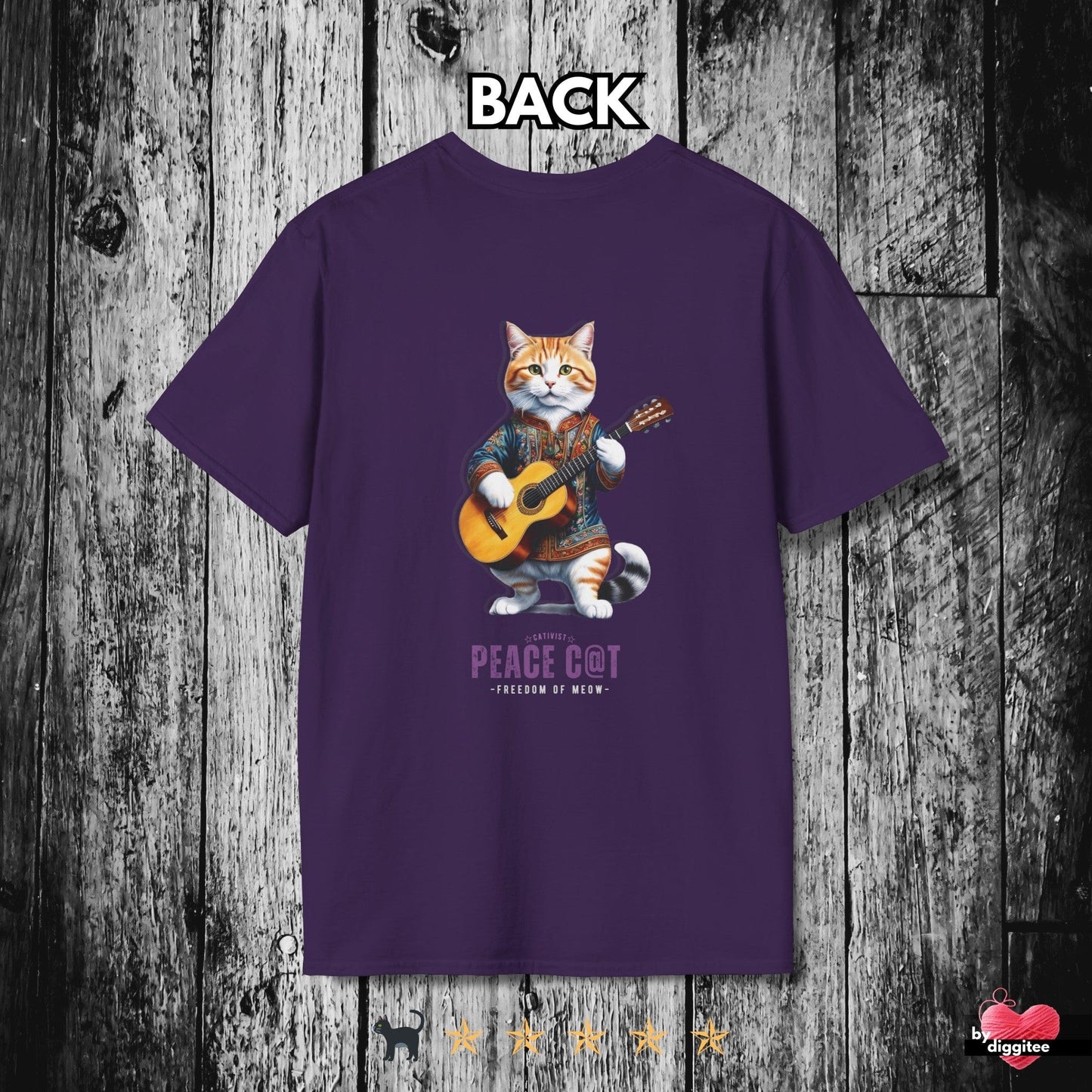 Printify T-Shirt Purple / S PEACE C@T II ☮️ BACK Print
