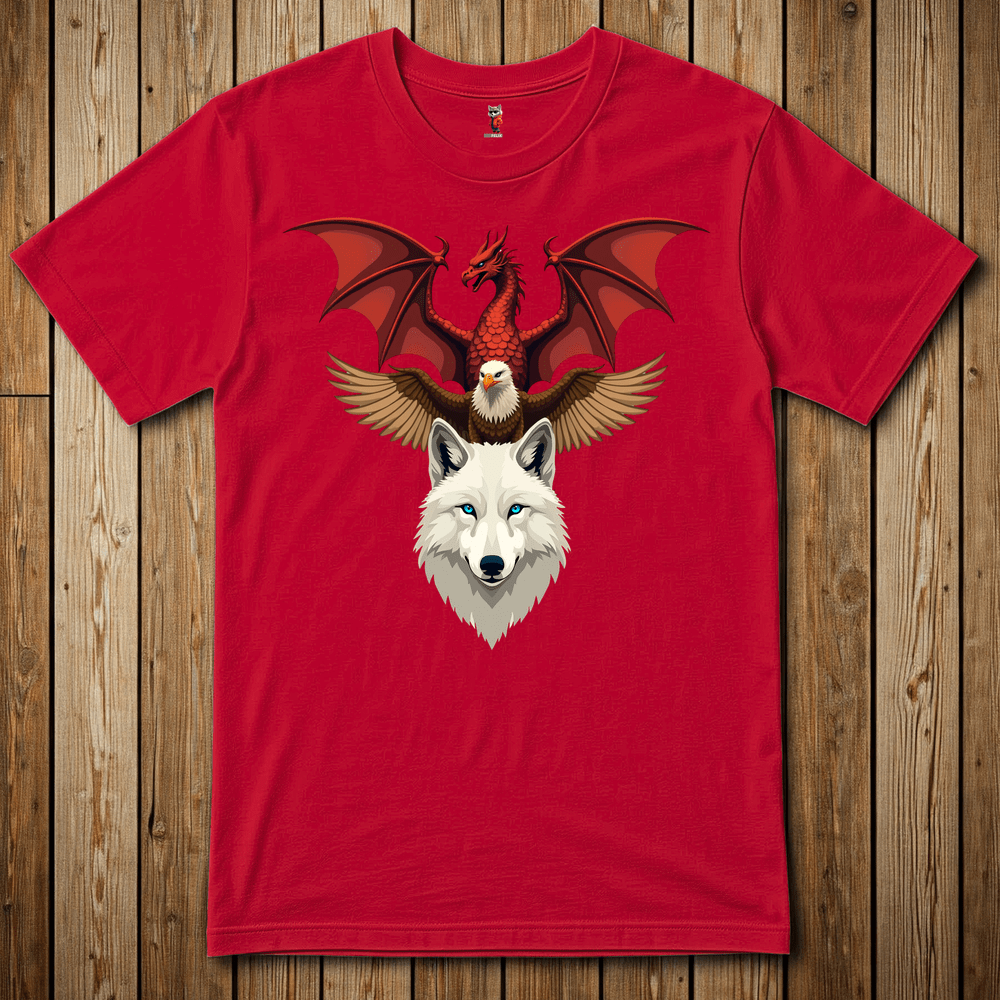 Printify T-Shirt Red / XS Wolfe Eagle Dragon