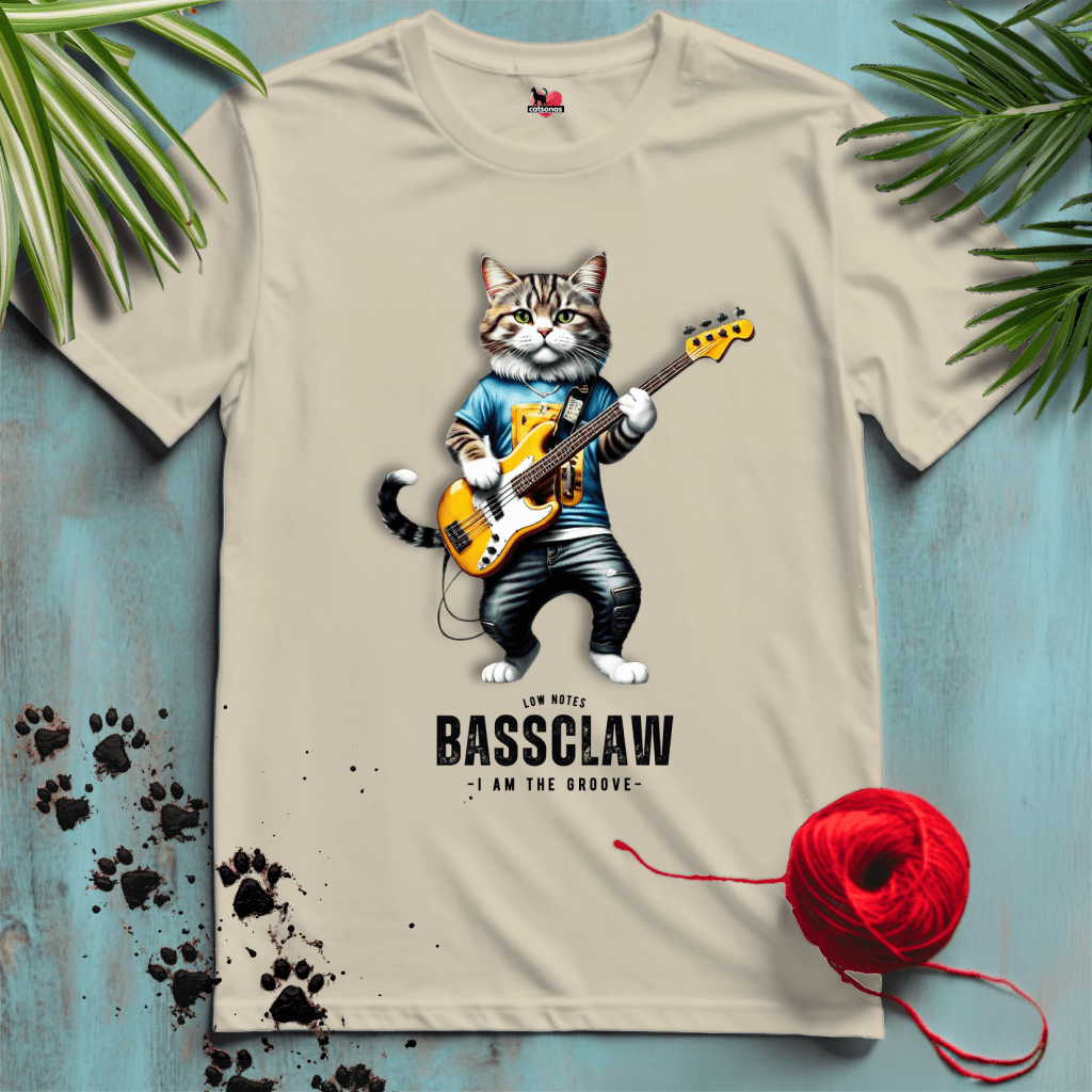 Printify T-Shirt Sand / S BASS-CLAW 𝄢 BASS-PLAYER-CAT | Music Cats Collection