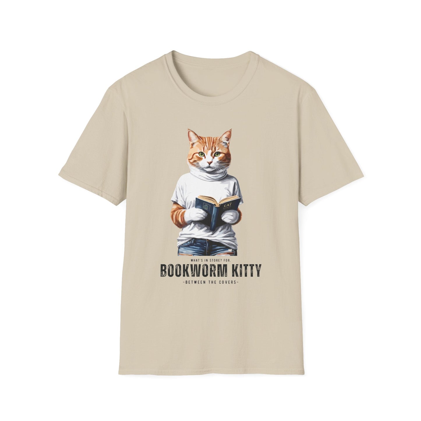 Printify T-Shirt Sand / S BOOKWORM-KITTY-WHITE-CATSONAS-READING_1ab6f936-9ca7-437c-ac46-72a8e6012a99