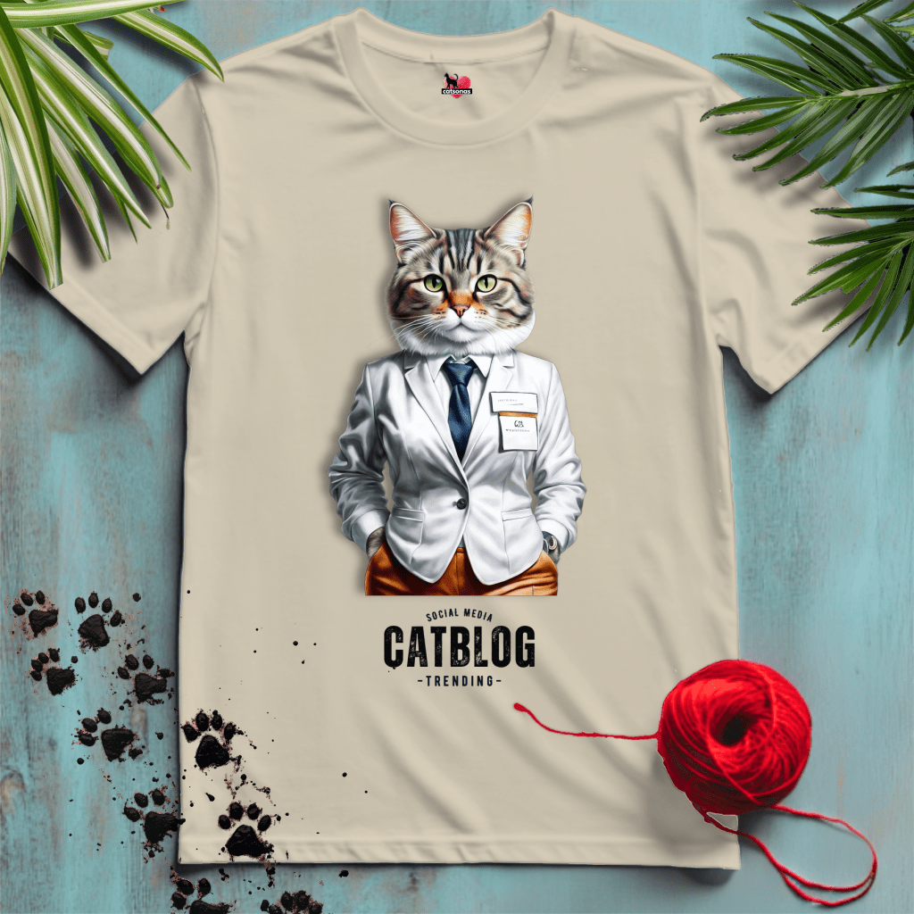Printify T-Shirt Sand / S CAT-BLOGGER 🖊️ SOCIAL-MEDIA | Smart Cats Collection
