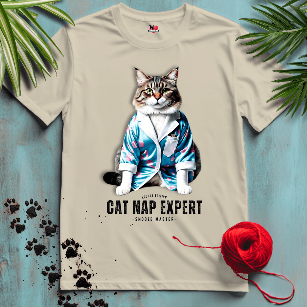 Printify T-Shirt Sand / S CAT-NAP-EXPERT 💤 SLEEP-SNOOZE-NAP |Lifestyle Cats Collection