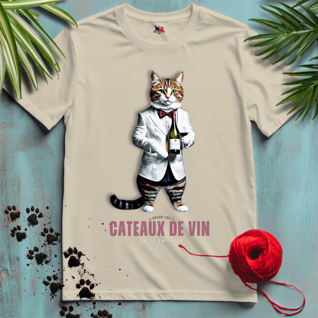 Printify T-Shirt Sand / S CATEAUX-DE-VIN 🍷 WINE SOMMELIER CAT | Lifestyle Cats Collection