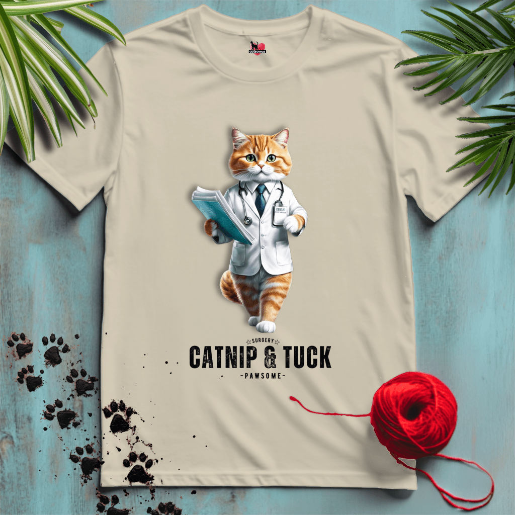 Printify T-Shirt Sand / S CATNIP-AND-TUCK 😷 SURGERY PAWS | Healthcare Cats Collection