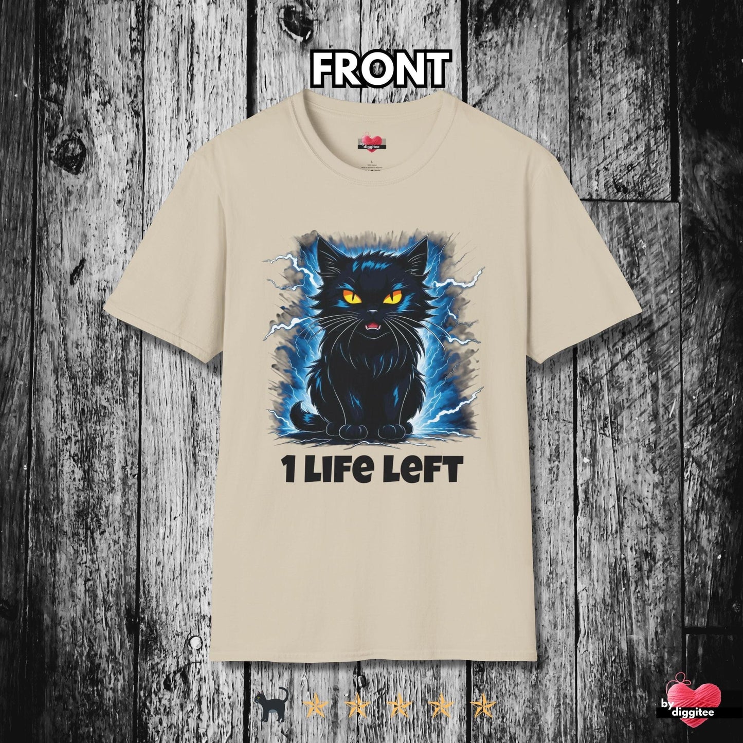 Printify T-Shirt Sand / S Funny CATS ๐โโฌ 1 LIFE LEFT