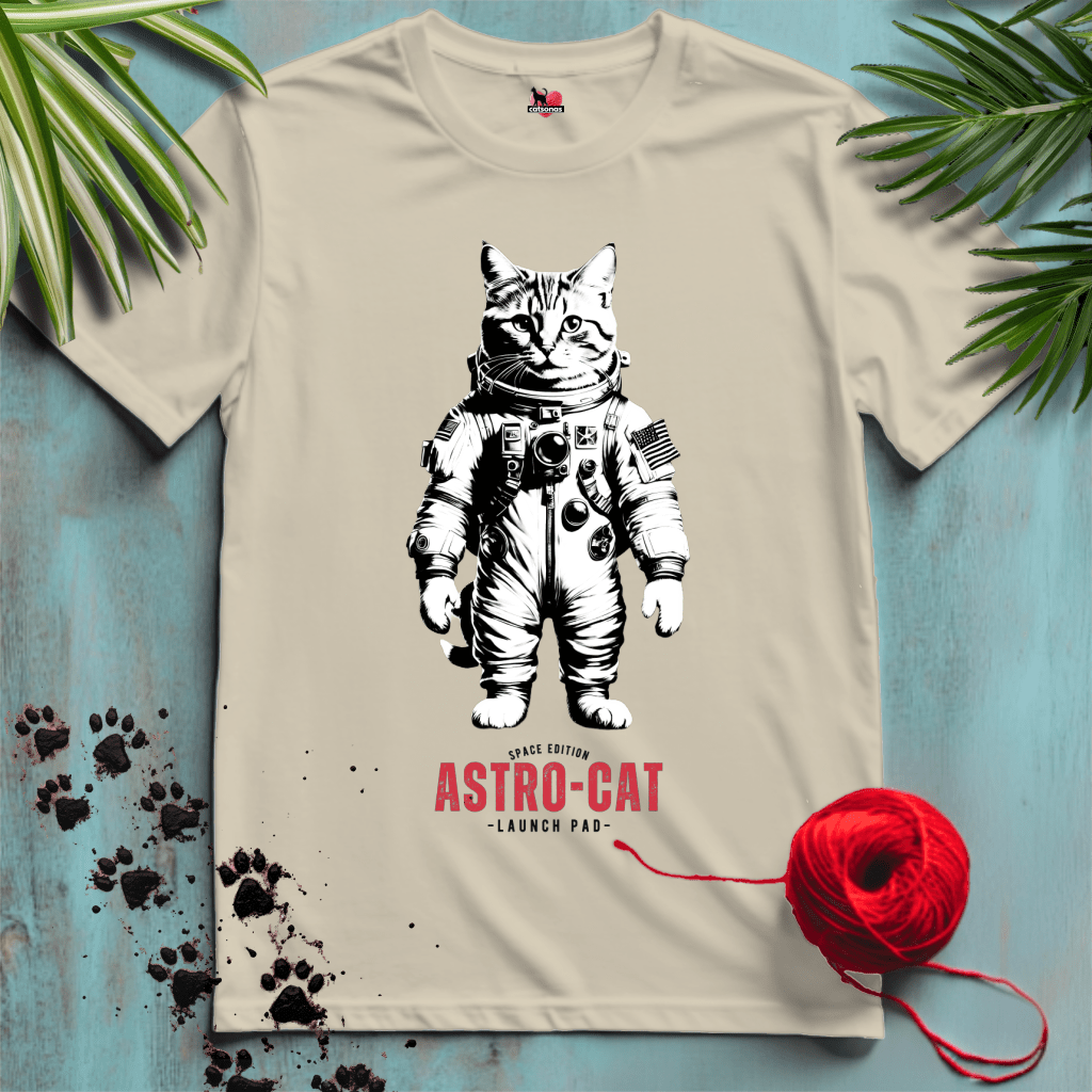 Printify T-Shirt Sand / XL ASTRO-CAT 🌕 MOON-SHOT-SE | Funny Cats Collection | Black+White SE