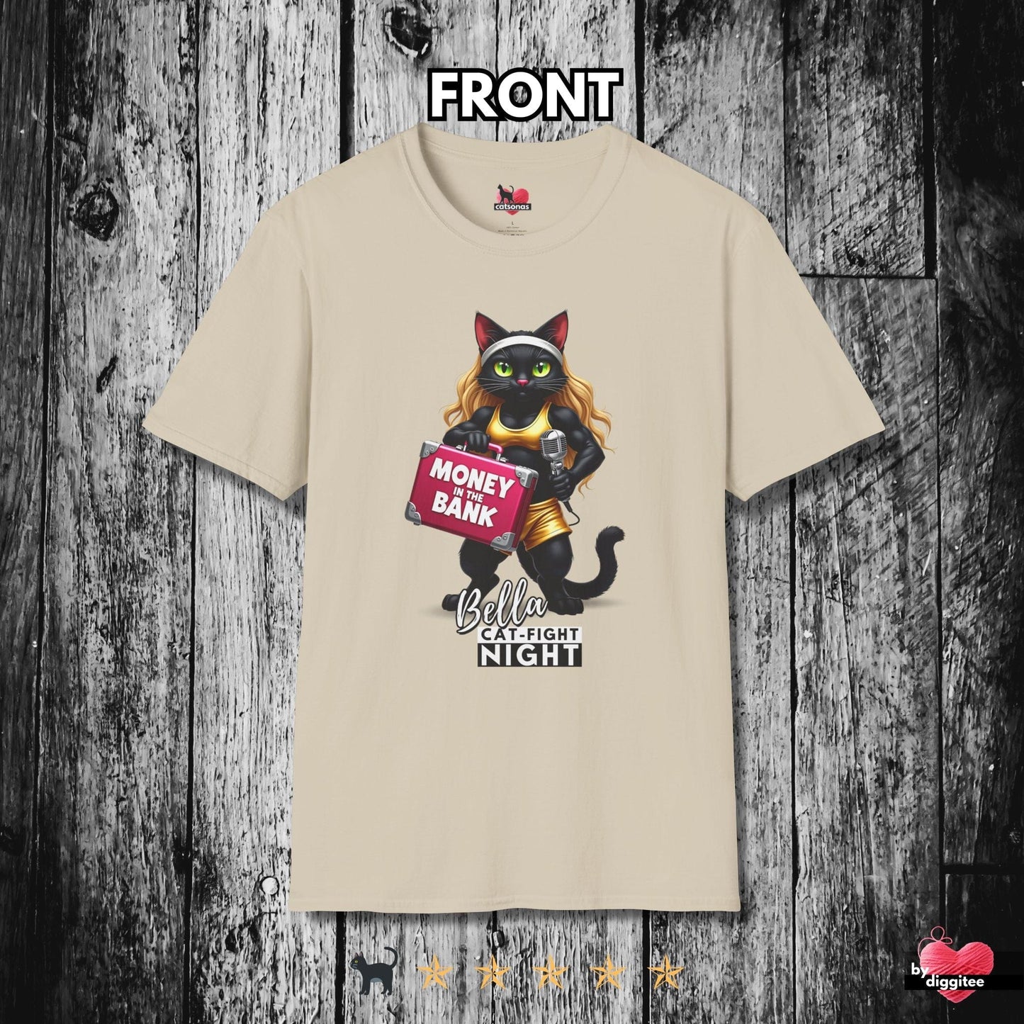 Printify T-Shirt Sand / XL Bella the Money Cat 🤑 Fight Night T-shirt