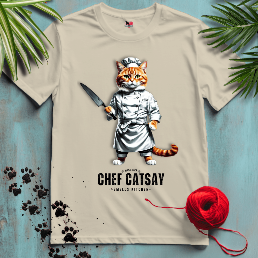 Printify T-Shirt Sand / XL CHEF-CATSAY 🔪 COOKING-CAT | Lifestyle Cats Collection