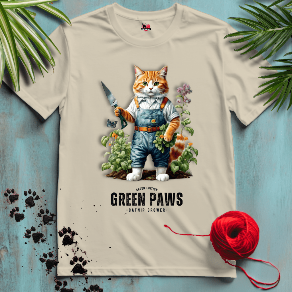 Printify T-Shirt Sand / XL GREEN-PAWS 🪴 PLANT-LIFE | Lifestyle Cats Collection