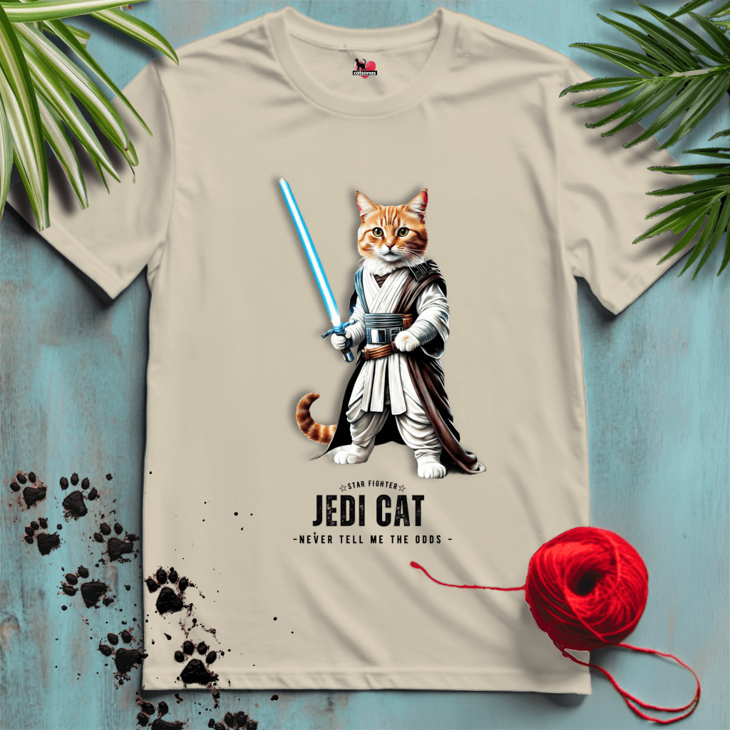 Printify T-Shirt Sand / XL JEDI-CAT ✷ MAY-THE-PAWS | Sci-Fi Cats Collection