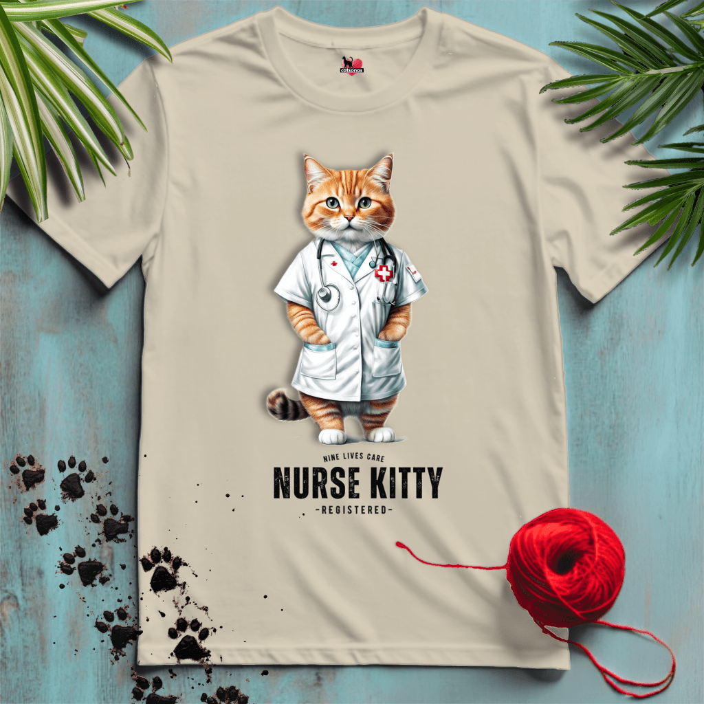 Printify T-Shirt Sand / XL NURSE-KITTY 🩺 NINE-LIVES | Healthcare Cats Collection | REGISTERED