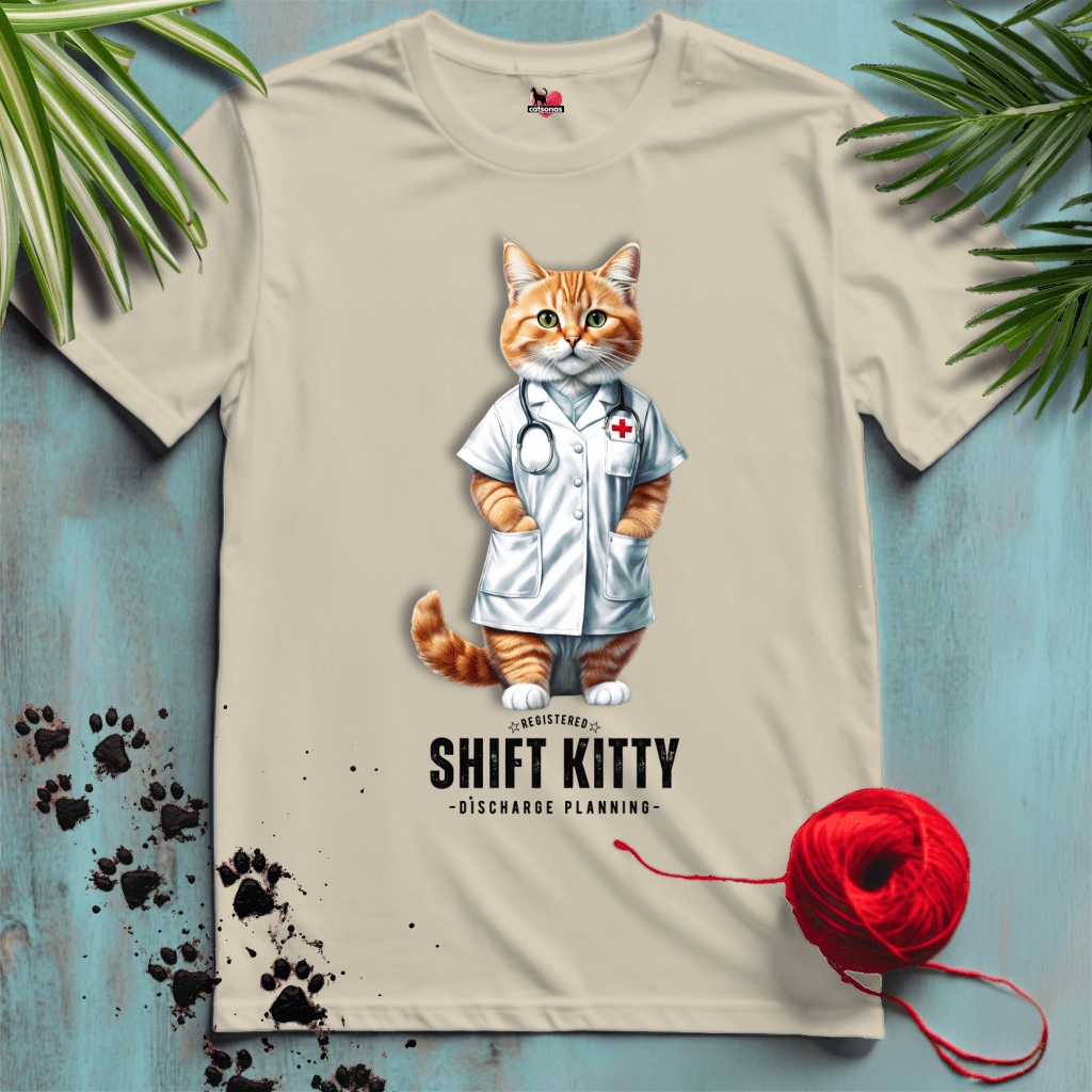 Printify T-Shirt Sand / XL SHIFT-KITTY 🏥 REGISTERED NURSE | Healthcare Cats Collection