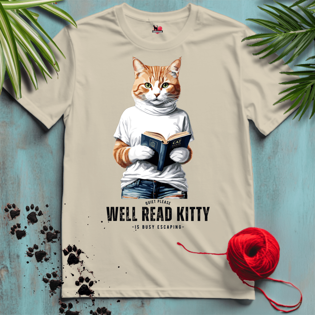 Printify T-Shirt Sand / XL WELL-READ-KITTY 📚 READING ADDICT | Lifestyle Cats Collection