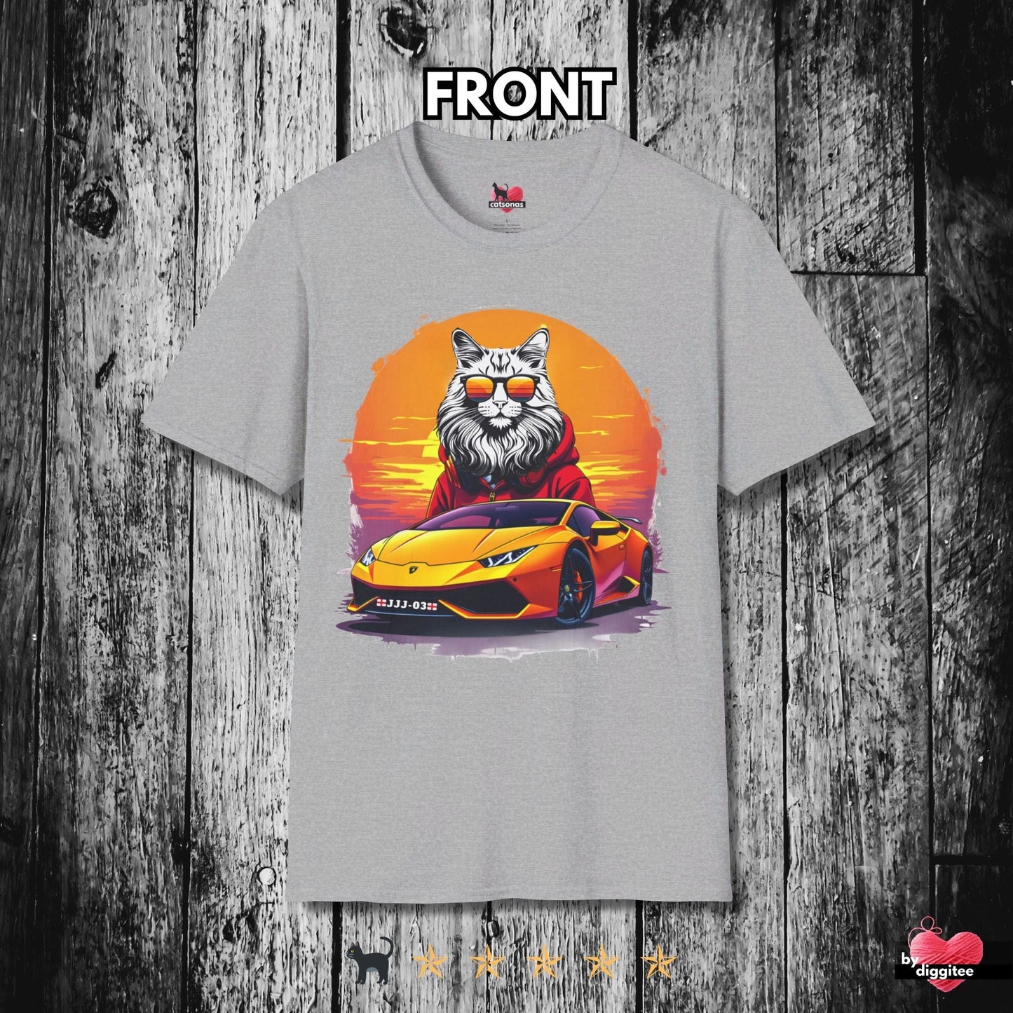 Printify T-Shirt Sport Grey / S 🏴 CUSTOM Cats 🩷 LAMBO DRIVER Gift: JJJ-03